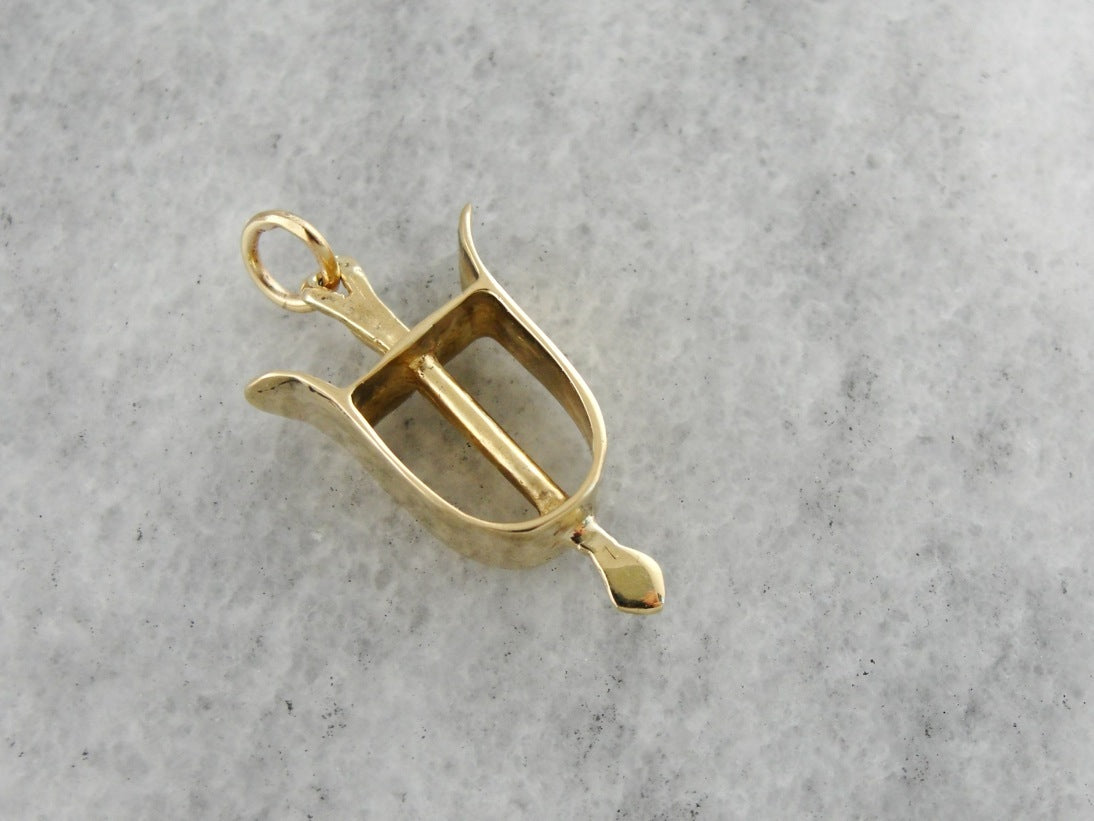 Equestrian Keepsake, Yellow Gold Riding Stirrup Charm Pendant