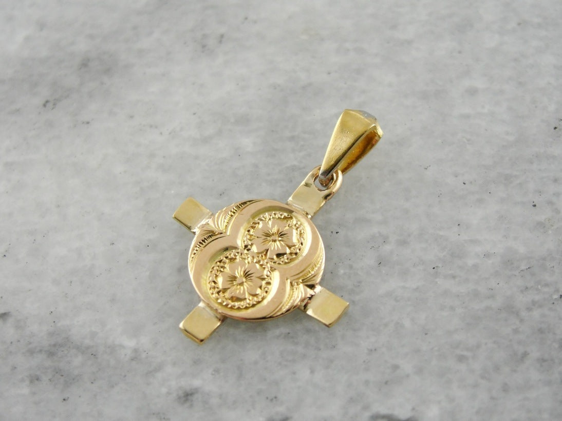 Lovely Gold Victorian Floral Cross Pendant Charm