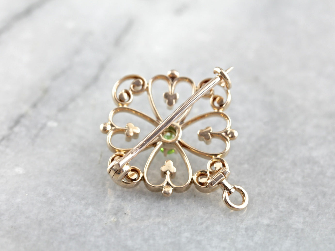 Vintage Demantoid Garnet Ornate Gold Brooch or Pendant