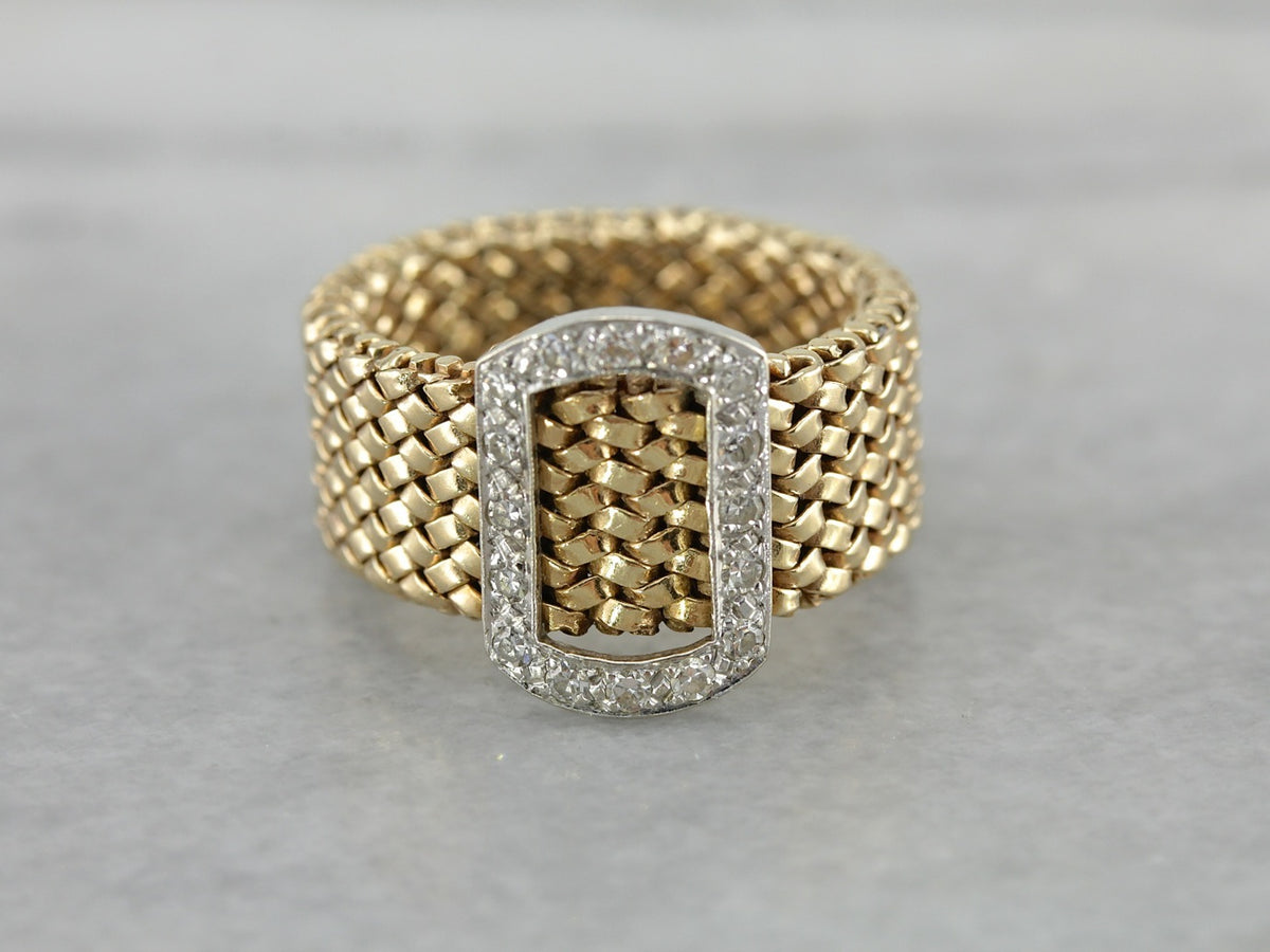 Wide Chain Link Band with Diamond Studded Buckle