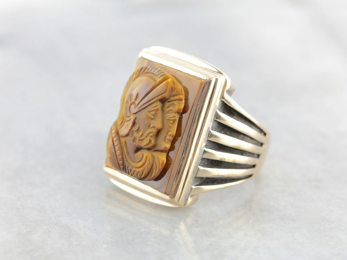 Vintage Men&#39;s Intaglio Tiger&#39;s Eye Statement Ring