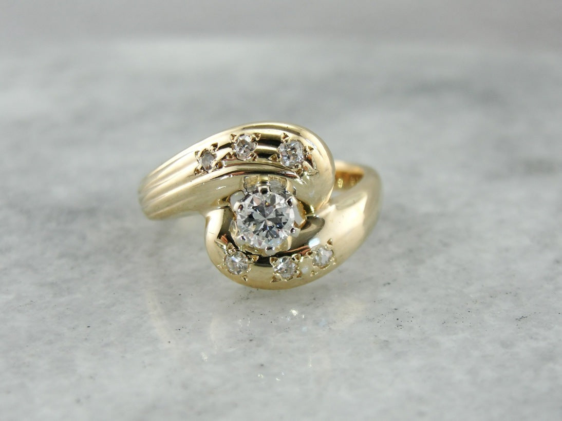 Mid Century Modern Diamond Cocktail Ring