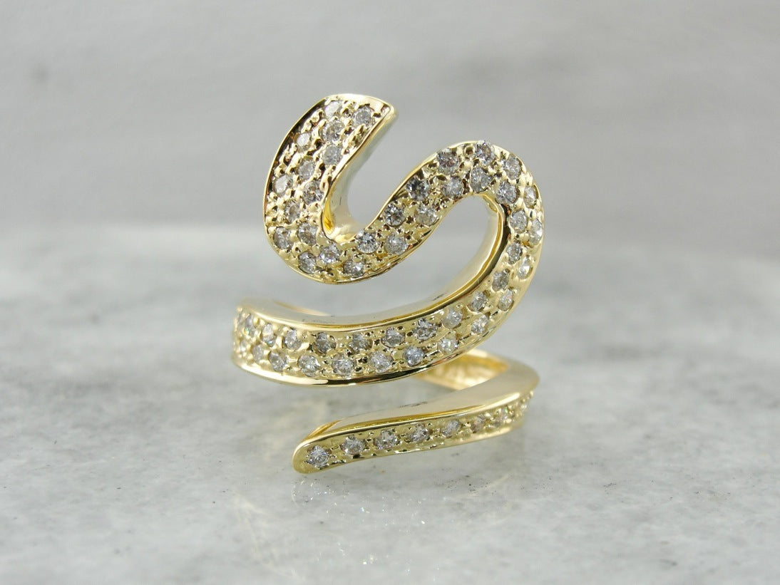 Stylized Diamond Serpent Cocktail Ring