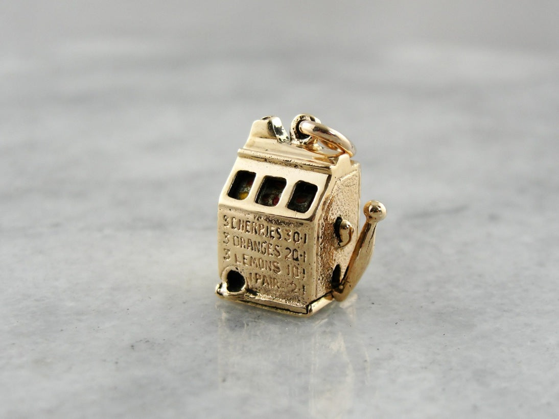 Jackpot! Vintage Working Slot Machine Enamel Rose Gold Charm