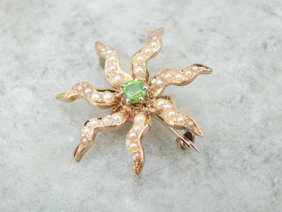 Brooch 14K Garnet, Diamond & Enamel Spider Brooch - 14K Yellow