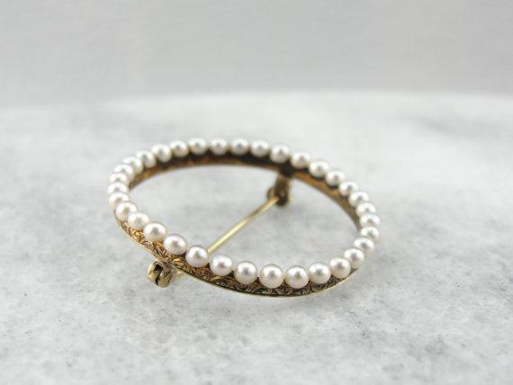 Antique Seed Pearl Circle Pin