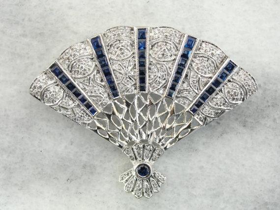 Sapphire and Diamond Fan Brooch