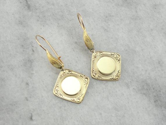 Stunning Art Deco Chased Cufflink Earrings