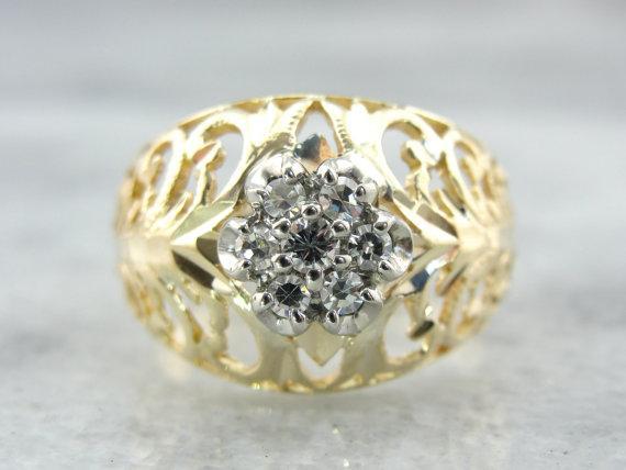 Filigree Dome Ring with Updated Diamond Accents