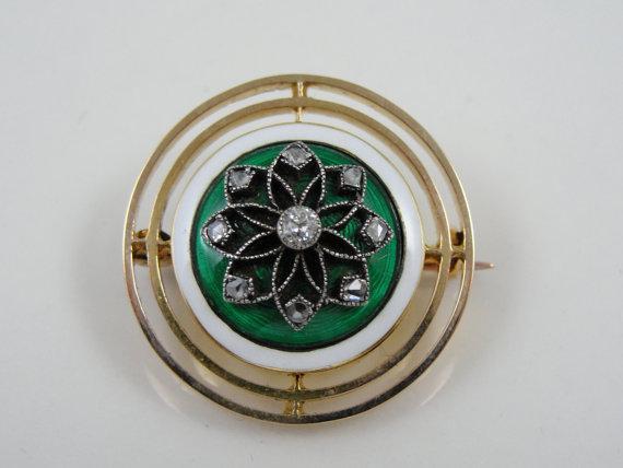 Rich Kelly Green Guilloche Enamel Brooch