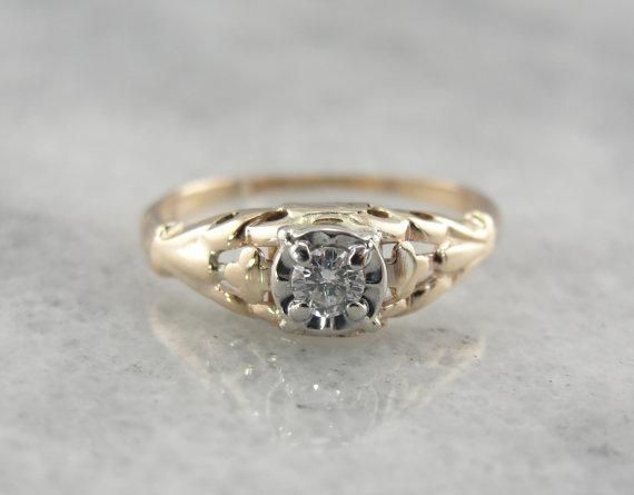 1940's Diamond Two Tone Gold Engagement Ring