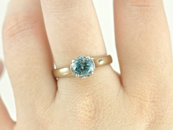 Blue Zircon Solitaire White Gold Ring