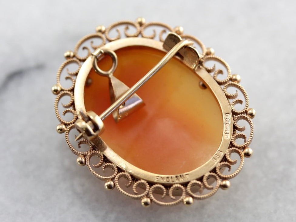 Selling r016 Vintage Beautiful Gold Tone Carved Shell Cameo Ornate Pin Brooch Pendant