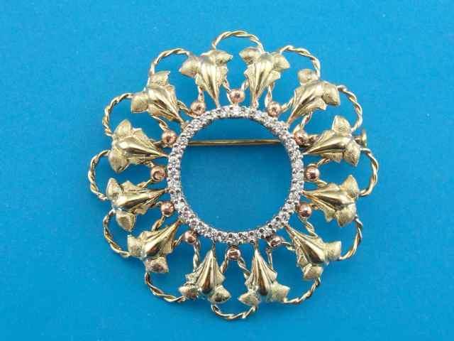 Vintage Gold and Diamond Brooch with Rose Gold Accents