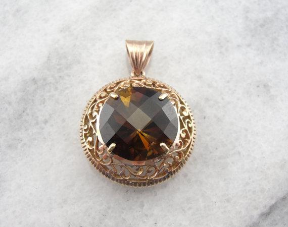 Dravite Tourmaline Rose Gold Filigree Pendant