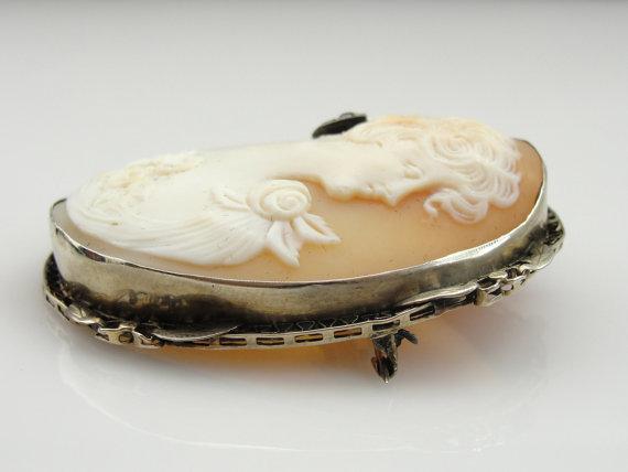 Filigree Brooch with Fine Shell Cameo and Diamond