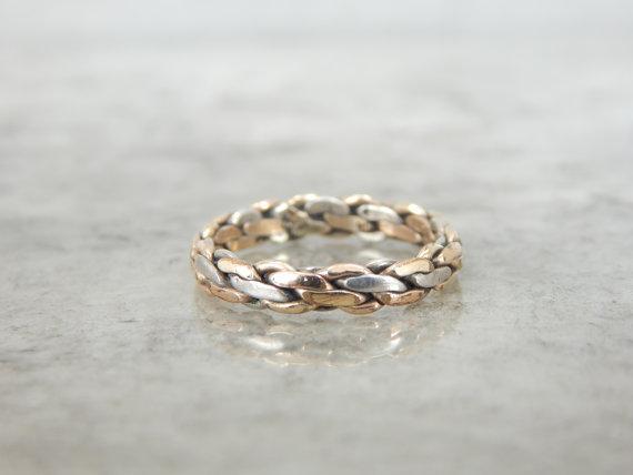 Sterling Silver and Rose Gold Chain Link Wedding Band