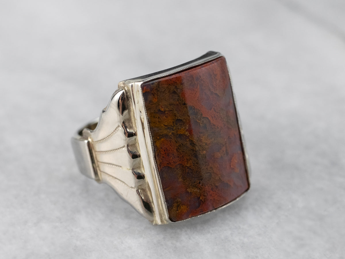 Antique Carnelian Moss Agate Ring