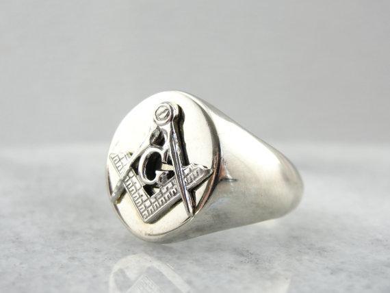 White Gold Masonic Men's Ring