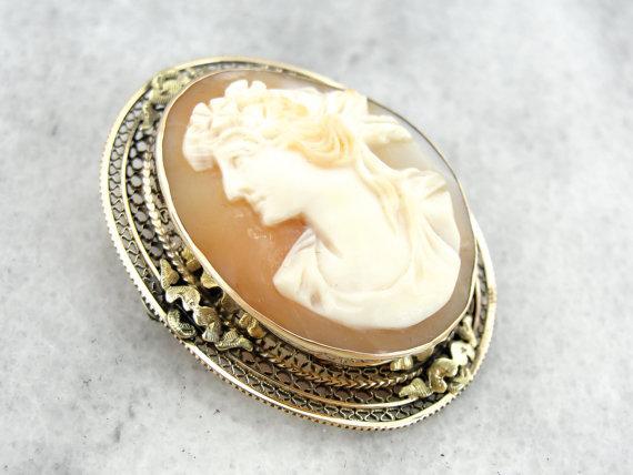 Victorian Cameo with Flower Bedecked Woman