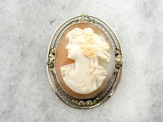 Victorian Cameo with Flower Bedecked Woman