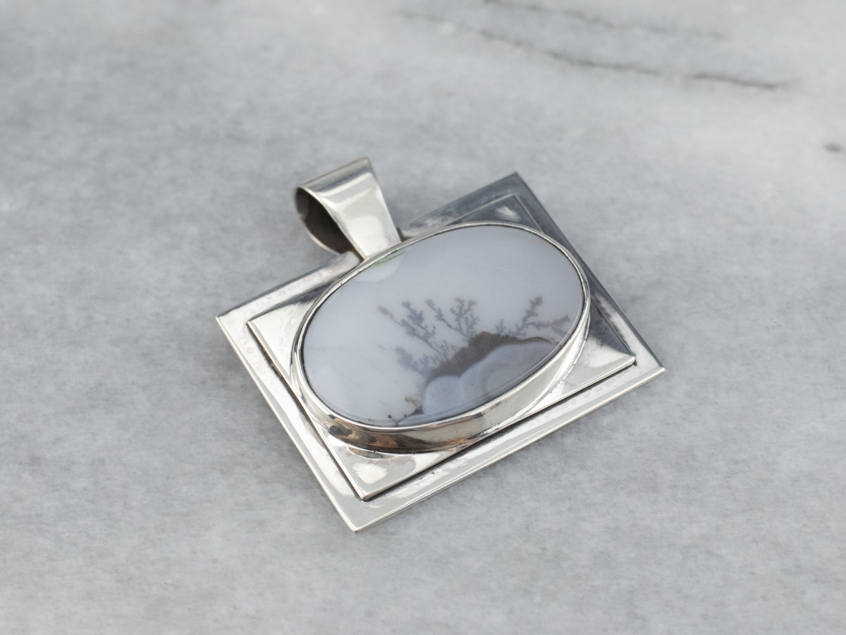 Sterling Silver Unisex Dendritic Agate Pendant