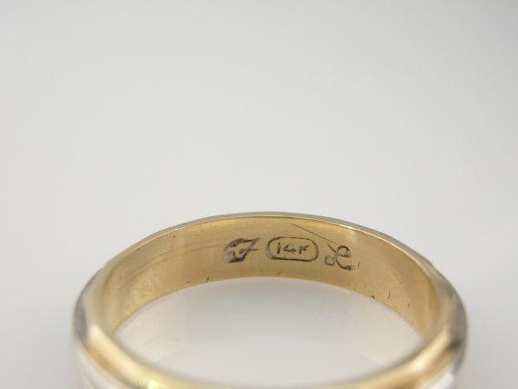 Faceted and Engraved Wedding Band in 14K Yellow and White Gold