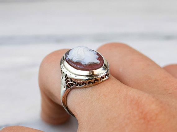 Art Deco Filigree and Unique Stone Cameo Ring