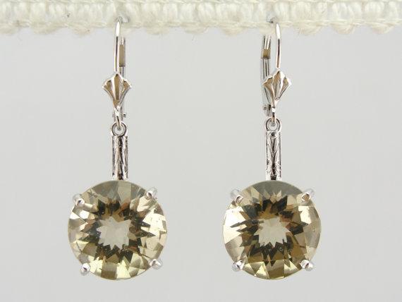 Soft Yellow Quartz Drop Earrings in Decorative White Gold