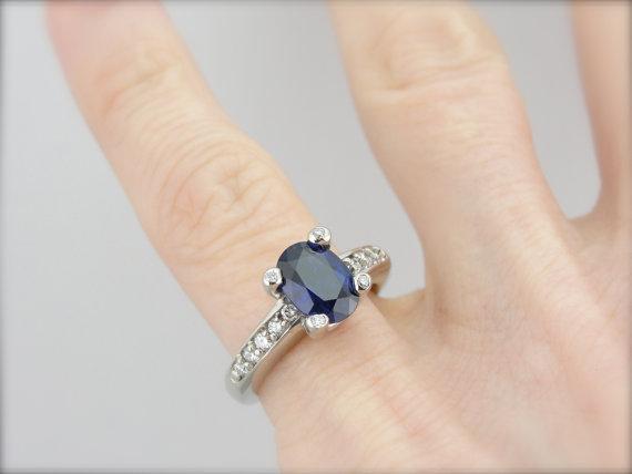 Cobalt Blue Ceylon Sapphire and Diamond Engagement Ring