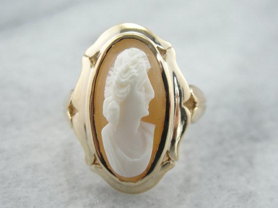 Long Oval Vintage Cameo Ring