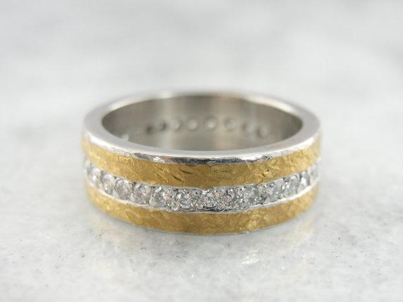 Platinum and Pure Gold Diamond Inlaid Band