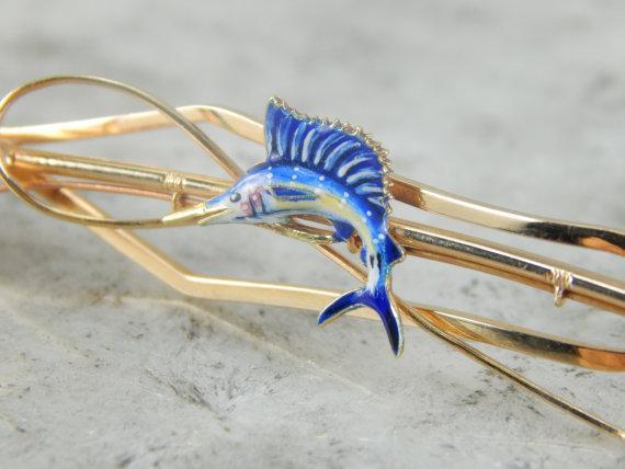 Enameled Swordfish Tie Clip