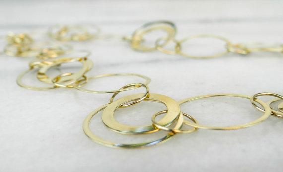 Modernist Gold Link Necklace, Circles and Links