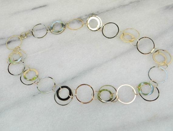 Modernist Gold Link Necklace, Circles and Links