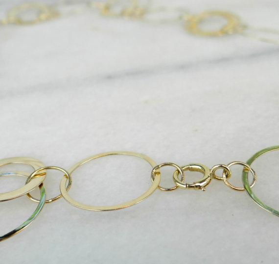 Modernist Gold Link Necklace, Circles and Links