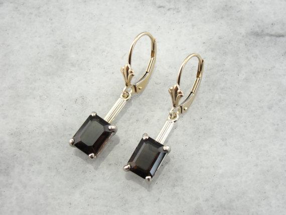 Retrofitted Vintage Smokey Quartz Drop Earrings