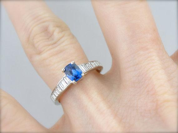 Sapphire and Diamond Engagement Ring in White Gold