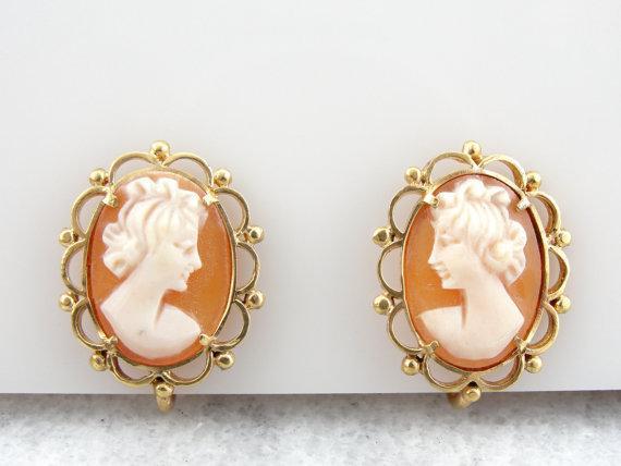 Vintage Cameo Jewelry Set Ring Pendant Screwback hot Earrings