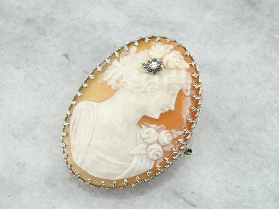 Vintage Signed ART Lady Cameo Portrait orders Pin Brooch Pearl Art Deco