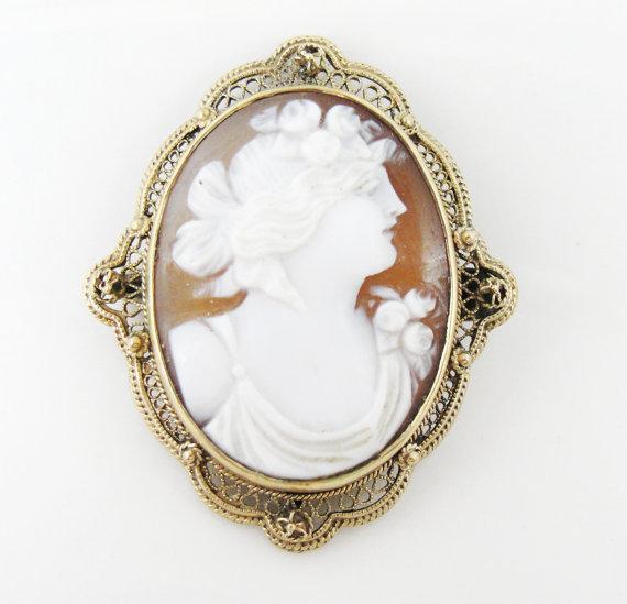Market Square Jewelers Art Nouveau Filigree with Fine Shell Cameo