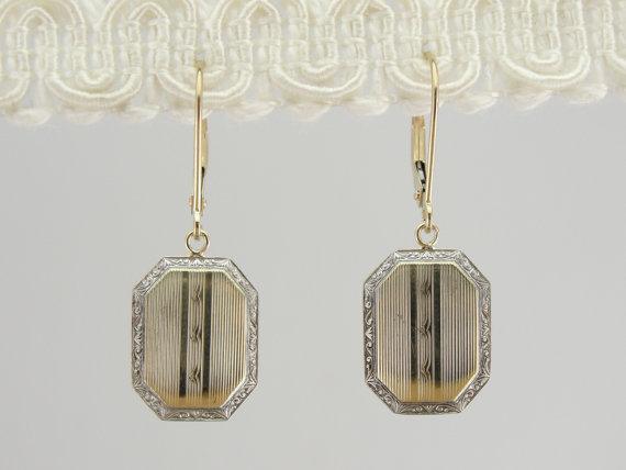 Green Gold Drop Earrings with White Gold Accents