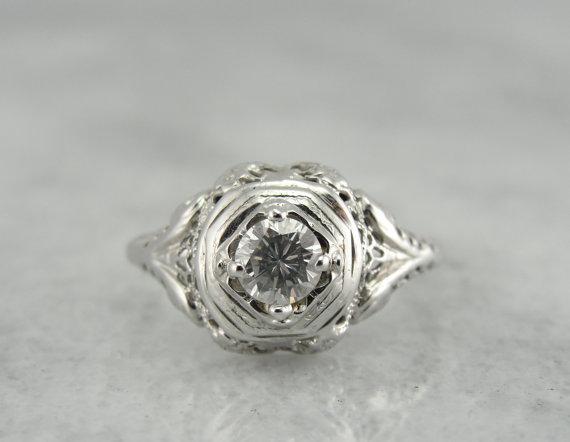 Filigree Art Deco Fine Diamond Engagement Ring