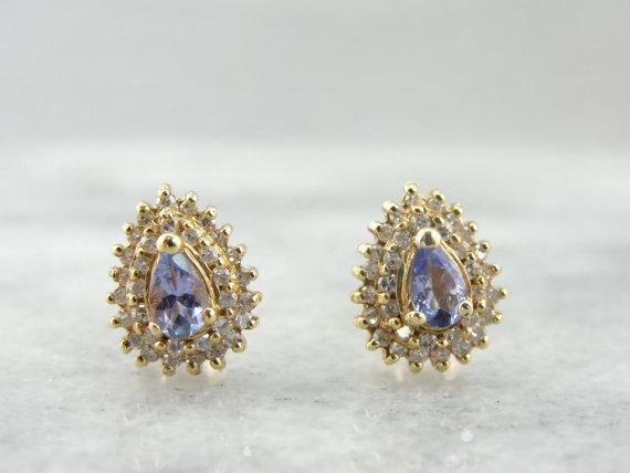 Tanzanite and Diamond Double Halo Stud Earrings