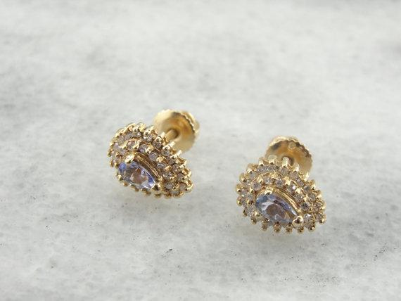 Tanzanite and Diamond Double Halo Stud Earrings