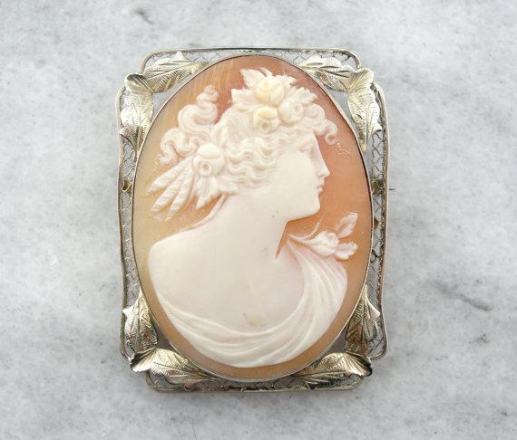 Fine White Shell Cameo in Filigree Frame