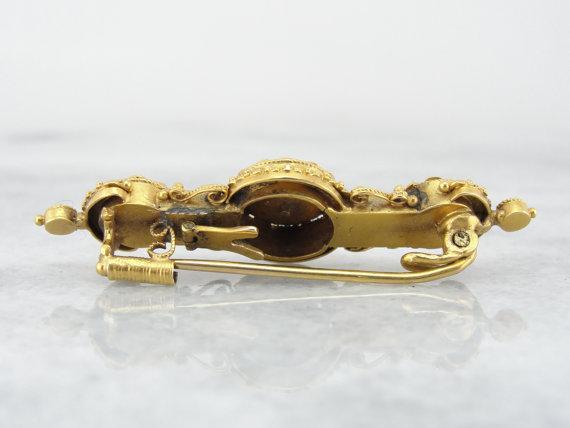 Etruscan Revival Victorian 22K Gold and Pearl Brooch