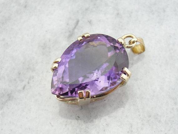 Mid-Century Pear Cut Amethyst Gold Statement Pendant