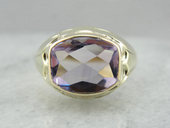 Amethyst Men&#39;s Statement Ring in Yellow Gold, Bold Statement Ring in Early Retro Era Style