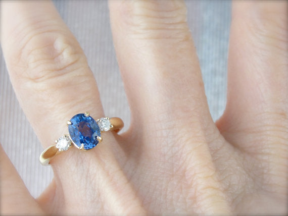 Classic Three Stone Sapphire and Diamond Engagement Ring